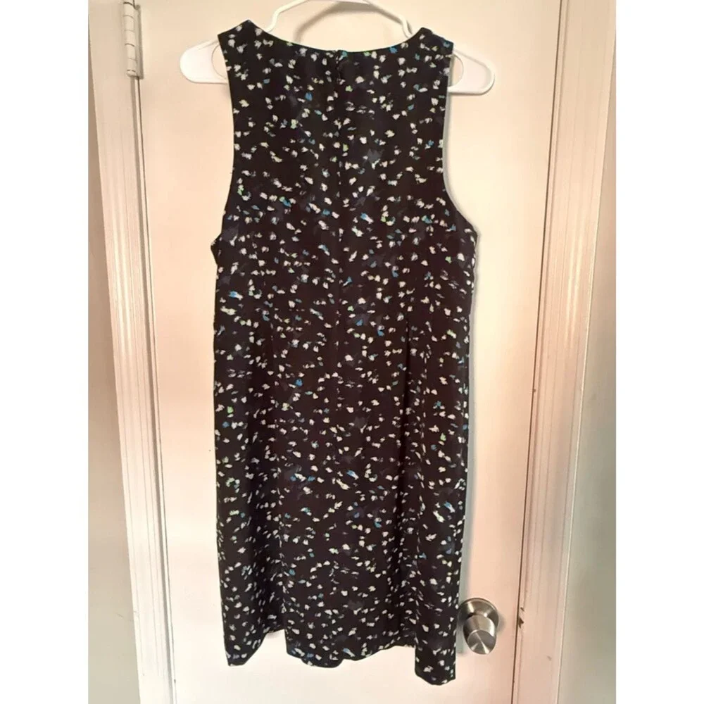 J. Crew Black Sleeveless Printed Dress with Teal & White Flecks Size 12